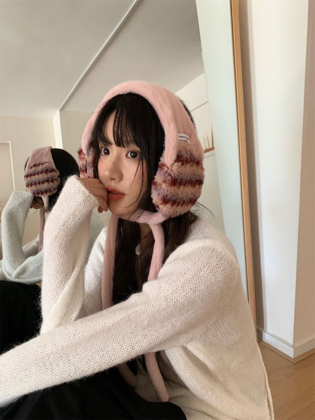 Plush Earmuffs Women – Hand-Knitted Pink Ear Warmers | Cozy Winter Accessories - ZOOMNSTORE