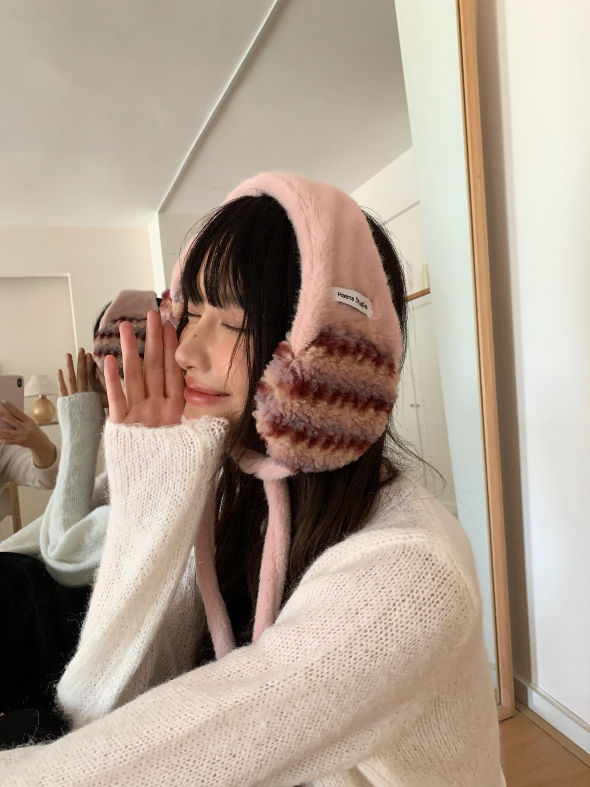 Plush Earmuffs Women – Hand-Knitted Pink Ear Warmers | Cozy Winter Accessories - ZOOMNSTORE