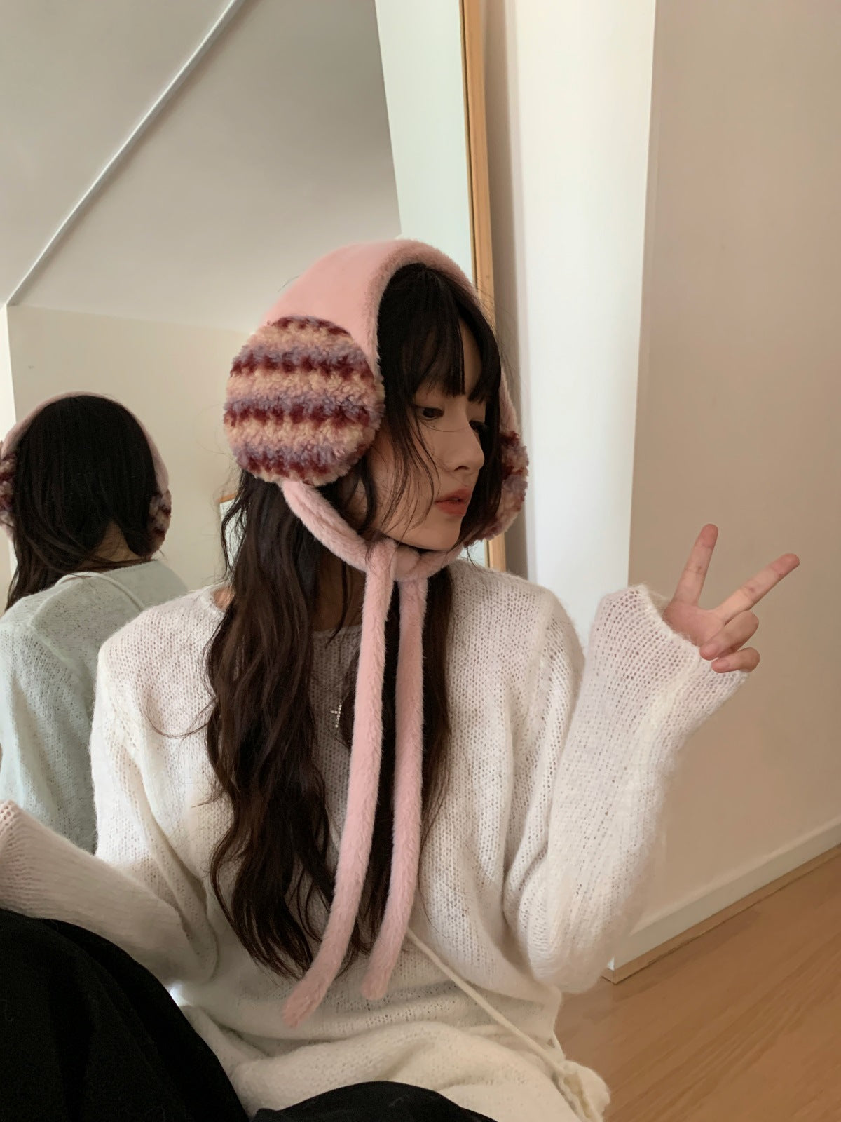 Plush Earmuffs Women – Hand-Knitted Pink Ear Warmers | Cozy Winter Accessories - ZOOMNSTORE