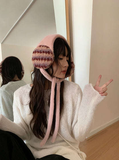 Plush Earmuffs Women – Hand-Knitted Pink Ear Warmers | Cozy Winter Accessories - ZOOMNSTORE