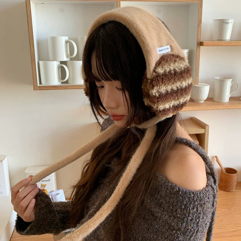 Plush Earmuffs Women – Hand-Knitted Pink Ear Warmers | Cozy Winter Accessories - ZOOMNSTORE