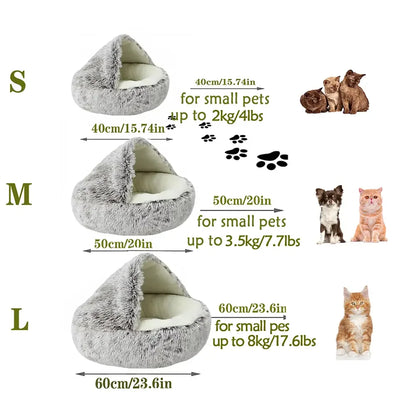 Plush Hooded Pet Bed – 2 in 1 Round Cat Bed With Soft Cushion & Warm Nest - ZOOMNSTORE