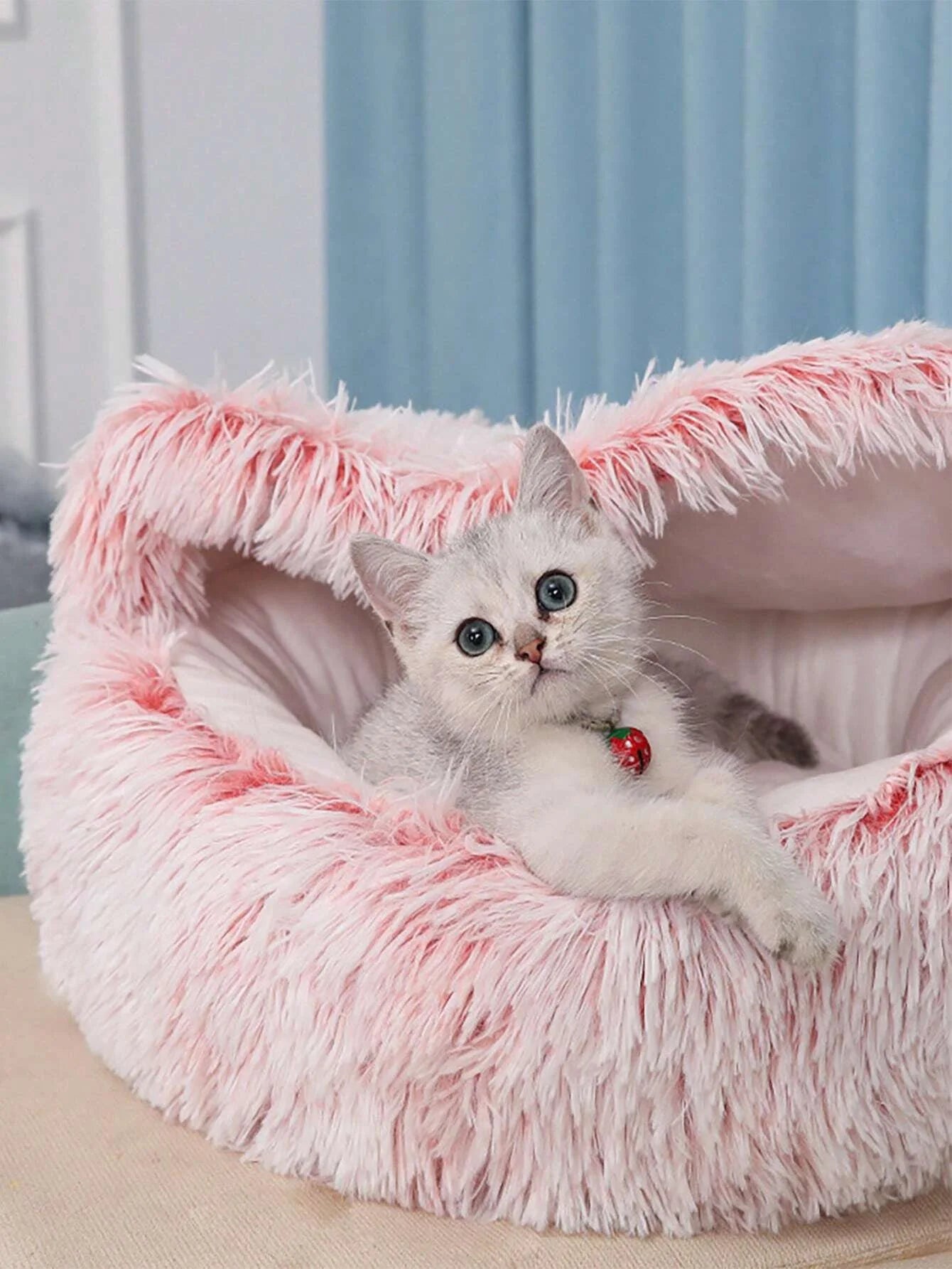 Plush Hooded Pet Bed – 2 in 1 Round Cat Bed With Soft Cushion & Warm Nest - ZOOMNSTORE