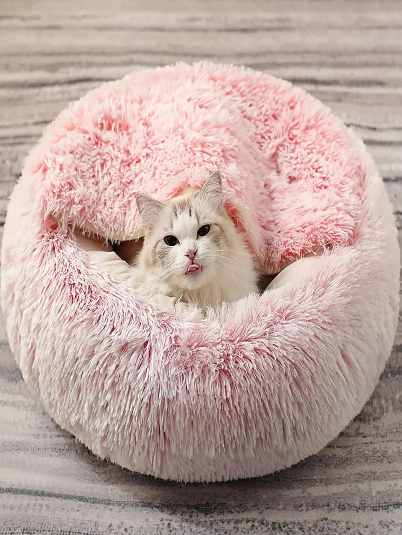Plush Hooded Pet Bed – 2 in 1 Round Cat Bed With Soft Cushion & Warm Nest - ZOOMNSTORE