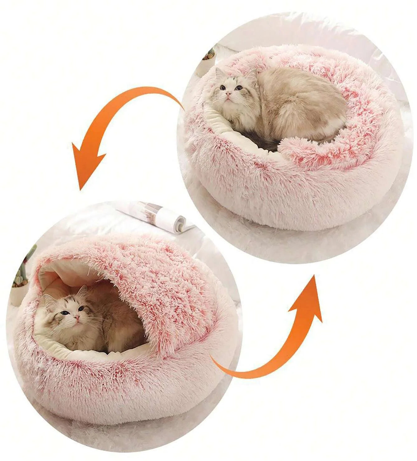 Plush Hooded Pet Bed – 2 in 1 Round Cat Bed With Soft Cushion & Warm Nest - ZOOMNSTORE