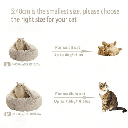 Plush Hooded Pet Bed – 2 in 1 Round Cat Bed With Soft Cushion & Warm Nest - ZOOMNSTORE