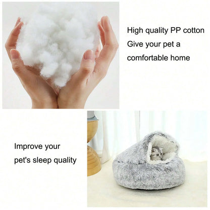 Plush Hooded Pet Bed – 2 in 1 Round Cat Bed With Soft Cushion & Warm Nest - ZOOMNSTORE
