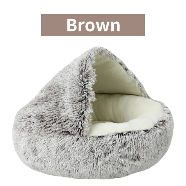 Plush Hooded Pet Bed – 2 in 1 Round Cat Bed With Soft Cushion & Warm Nest - ZOOMNSTORE