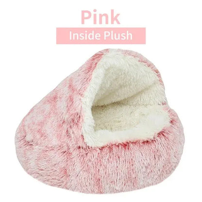 Plush Hooded Pet Bed – 2 in 1 Round Cat Bed With Soft Cushion & Warm Nest - ZOOMNSTORE