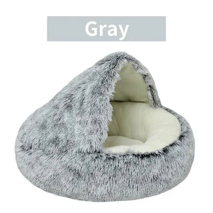 Plush Hooded Pet Bed – 2 in 1 Round Cat Bed With Soft Cushion & Warm Nest - ZOOMNSTORE