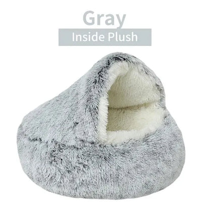Plush Hooded Pet Bed – 2 in 1 Round Cat Bed With Soft Cushion & Warm Nest - ZOOMNSTORE