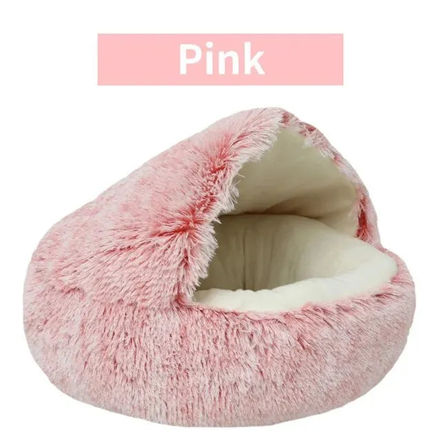 Plush Hooded Pet Bed – 2 in 1 Round Cat Bed With Soft Cushion & Warm Nest - ZOOMNSTORE