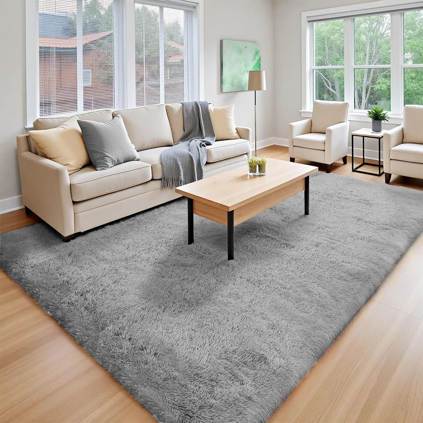 Plush Living Room Rug - Ultra-Soft Fluffy Floor Mat | Custom Size Rectangle Carpet - ZOOMNSTORE