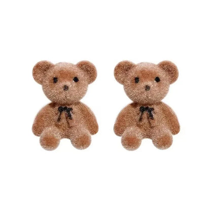 Plush Rabbit Stud Earrings - Cute Kawaii Animal Acrylic Brown Khaki Studs - ZOOMNSTORE