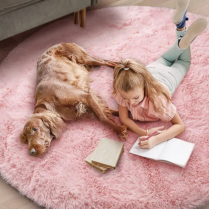 Plush Round Rug – Soft Area Carpet | Fluffy White Rug for Living Room - ZOOMNSTORE