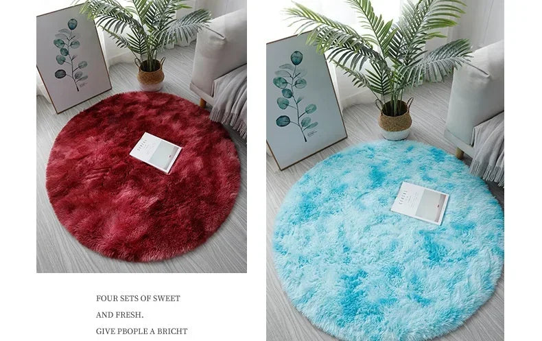 Plush Round Rug – Soft Area Carpet | Fluffy White Rug for Living Room - ZOOMNSTORE