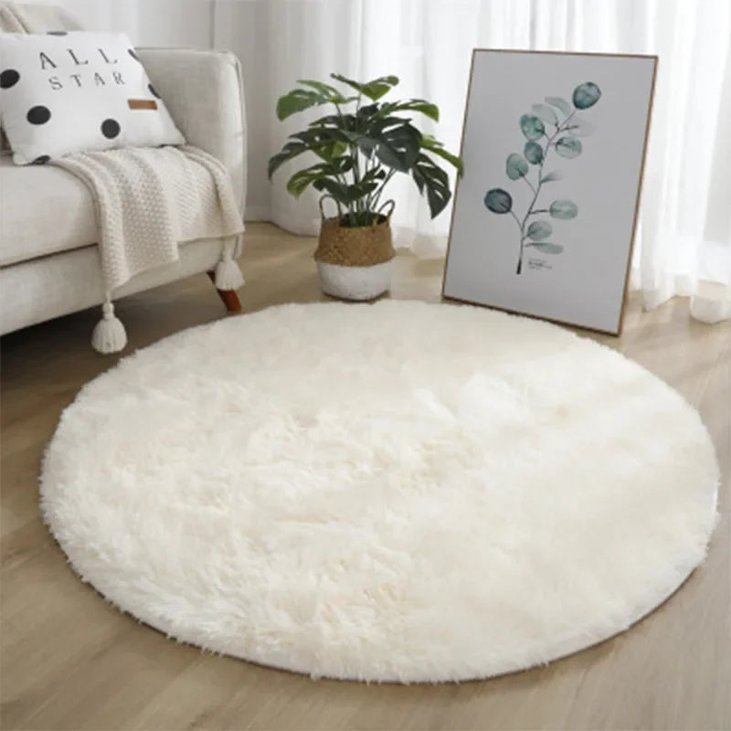 Plush Round Rug - Soft Fluffy White Carpet | Living Room & Bedroom Decor - ZOOMNSTORE