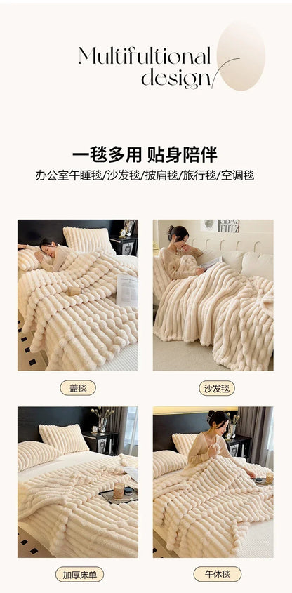 Artificial Rabbit Plush Blanket - Soft Coral Fleece Throw for Bed  Sofa - ZOOMNSTORE