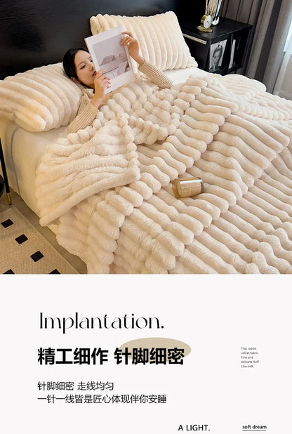 Artificial Rabbit Plush Blanket - Soft Coral Fleece Throw for Bed  Sofa - ZOOMNSTORE