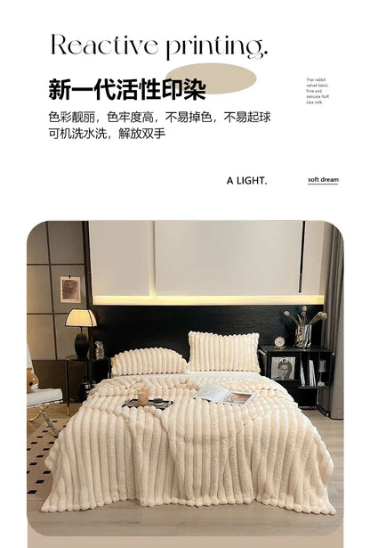 Artificial Rabbit Plush Blanket - Soft Coral Fleece Throw for Bed  Sofa - ZOOMNSTORE