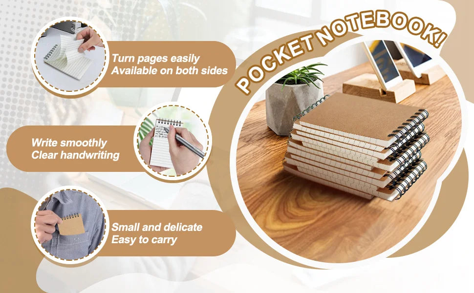 Spiral-Bound Pocket Notebooks - Lined Mini Notepads for Home School or Office - ZOOMNSTORE