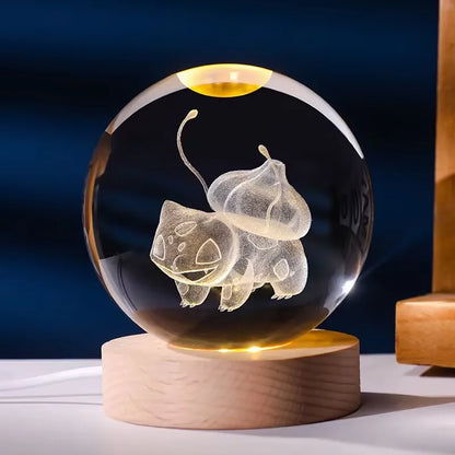 Pokemon Night Light – 3D Glass Ball Lamp with Pikachu, Gengar & Mewtwo LED - ZOOMNSTORE