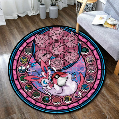 Pokemon Sylveon Round Rug - Elegant Floor Mat for Living Room and Gaming Chair Decor - ZOOMNSTORE