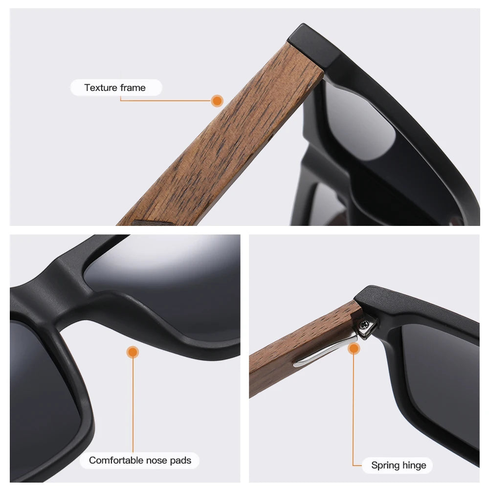 Polarized Bamboo Sunglasses – Men’s Black Wooden Shades with UV400 Lenses - ZOOMNSTORE