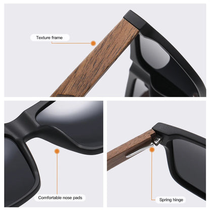 Polarized Bamboo Sunglasses – Men’s Black Wooden Shades with UV400 Lenses - ZOOMNSTORE