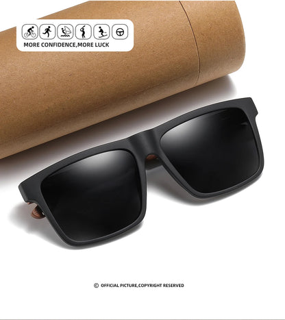 Polarized Bamboo Sunglasses – Men’s Black Wooden Shades with UV400 Lenses - ZOOMNSTORE