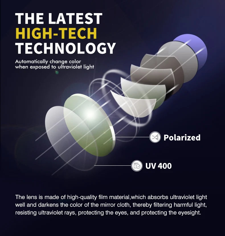 Polarized Photochromic Sunglasses – UV400 Protection Unisex Driving Glasses with Chameleon Lens - ZOOMNSTORE