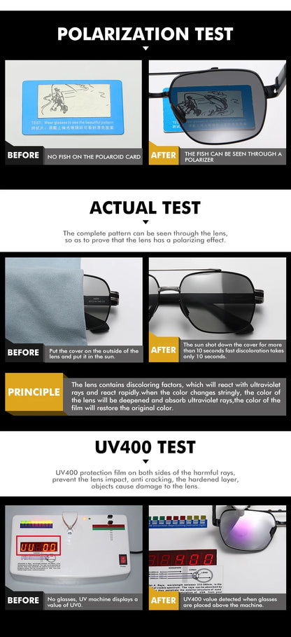 Polarized Photochromic Sunglasses – UV400 Protection Unisex Driving Glasses with Chameleon Lens - ZOOMNSTORE