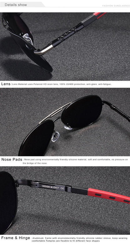 Polarized Pilot Sunglasses - Men's Driving Glasses with Aluminum Frame, UV400 Protection - ZOOMNSTORE