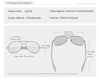 Polarized Pilot Sunglasses - Men's Driving Glasses with Aluminum Frame, UV400 Protection - ZOOMNSTORE