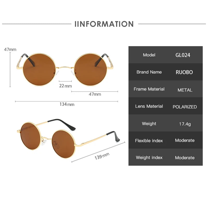 Polarized Round Sunglasses - Retro Metal Frame UV400 Protection Glasses for Driving & Fishing - ZOOMNSTORE
