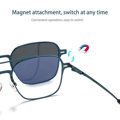 Polarized Sunglasses Men - Metal Frame 3 In 1 Magnet Clip On Glasses UV400 Protection - ZOOMNSTORE