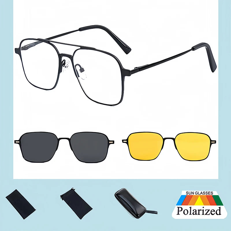 Polarized Sunglasses Men - Metal Frame 3 In 1 Magnet Clip On Glasses UV400 Protection - ZOOMNSTORE