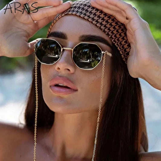 Polygon Sunglasses with Chain - Luxury Womens Eyewear Unique Fashion Trends - ZOOMNSTORE