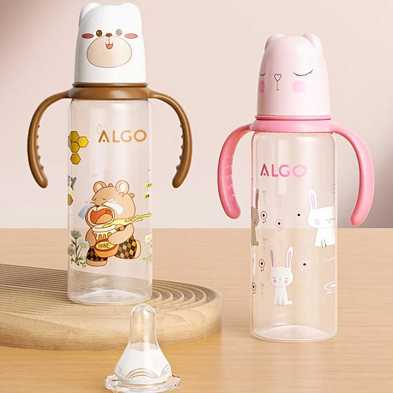 8.12 oz polypropylene baby bottle with handle - leak proof standard caliber, durable PP material and silicone nipple, ideal gift - ZOOMNSTORE