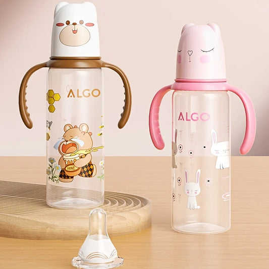 8.12 oz polypropylene baby bottle with handle - leak proof standard caliber, durable PP material and silicone nipple, ideal gift - ZOOMNSTORE