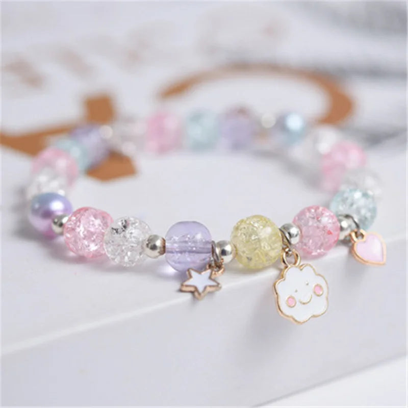 Cute Popcorn Beads Bracelet - Friendship Jewelry for Girls with Star Moon Cloud and Flower Accents - ZOOMNSTORE