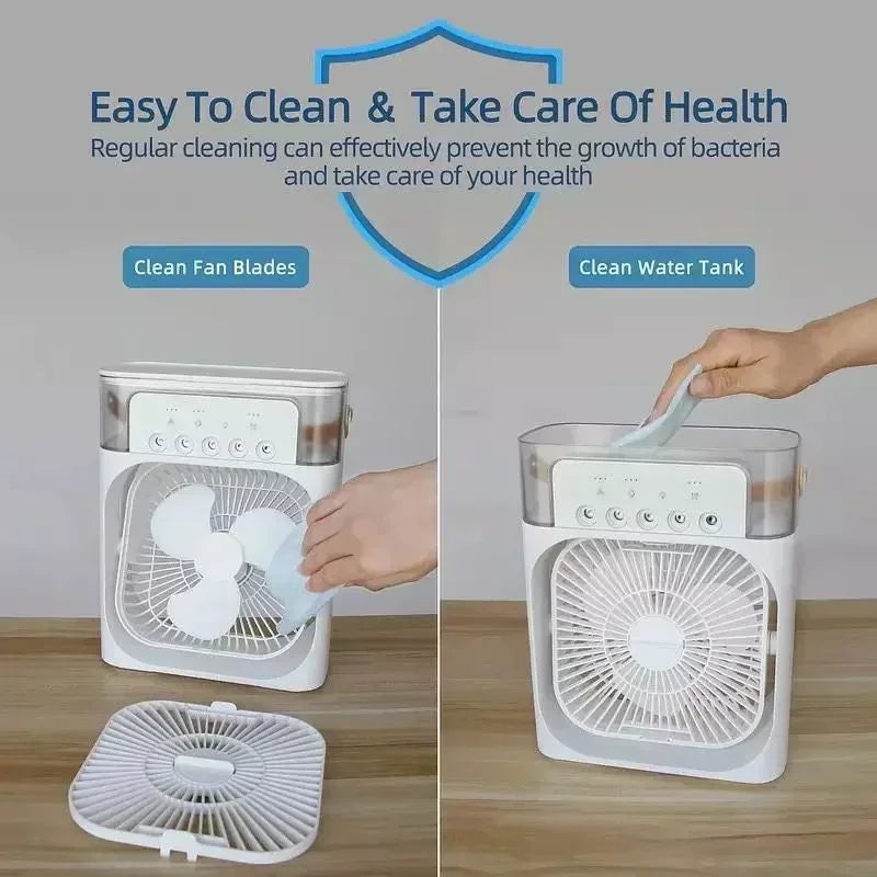 3 In 1 New Fan AIr Conditioner Household Small Air Cooler LED Night Light Portable Humidifier Air Adjustment Fan Office Home Fan - ZOOMNSTORE
