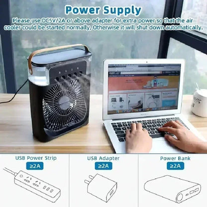 3 In 1 New Fan AIr Conditioner Household Small Air Cooler LED Night Light Portable Humidifier Air Adjustment Fan Office Home Fan - ZOOMNSTORE