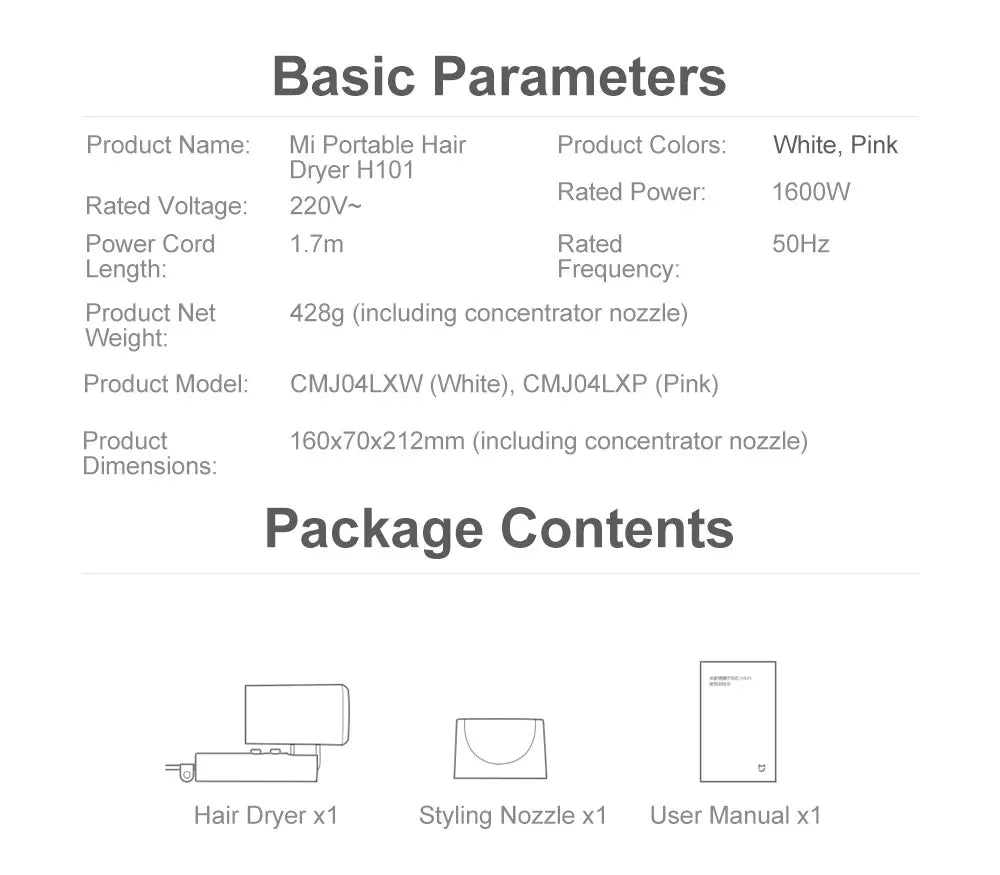 XIAOMI MIJIA Portable Anion Hair Dryer H101 Quick Dry Professinal Foldable 1600W 50 Million Negative Lons Home Travel Hair Care - ZOOMNSTORE