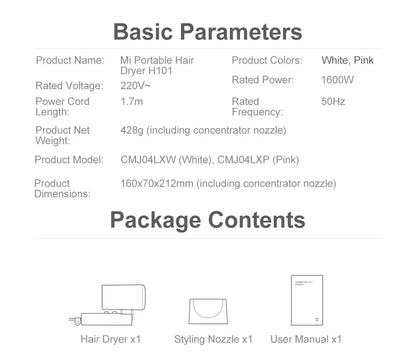 XIAOMI MIJIA Portable Anion Hair Dryer H101 Quick Dry Professinal Foldable 1600W 50 Million Negative Lons Home Travel Hair Care - ZOOMNSTORE