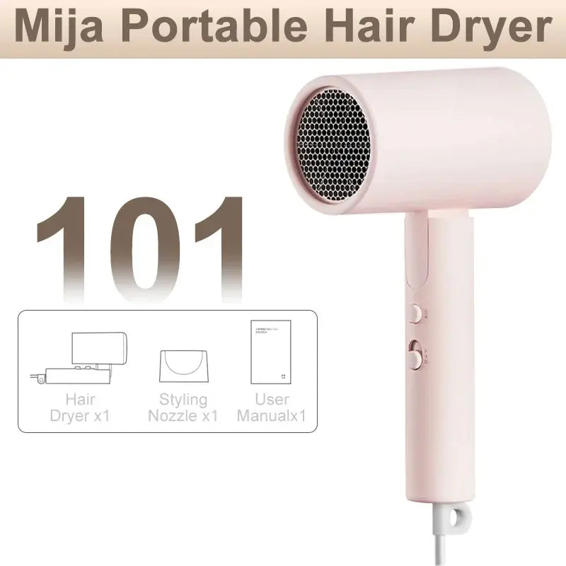 XIAOMI MIJIA Portable Anion Hair Dryer H101 Quick Dry Professinal Foldable 1600W 50 Million Negative Lons Home Travel Hair Care - ZOOMNSTORE