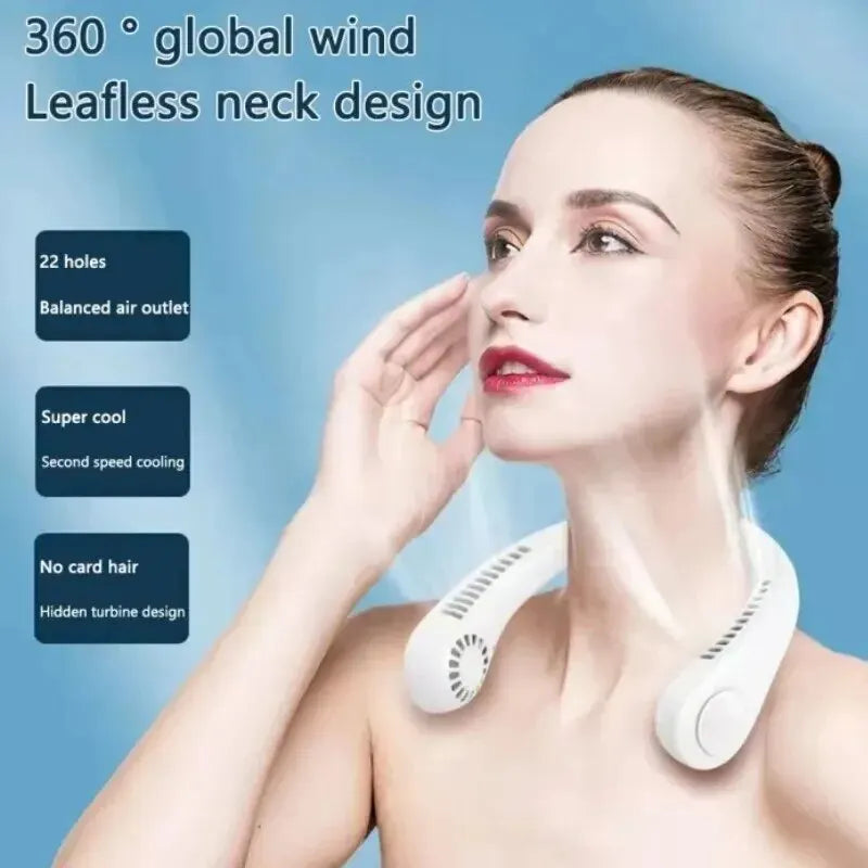2025 Long endur New Mini Neck Mounted Fan Portable Bladeless Neck Rechargeable Air Cooler 3 Speed Mini Summer Sports Fan Outdoor - ZOOMNSTORE