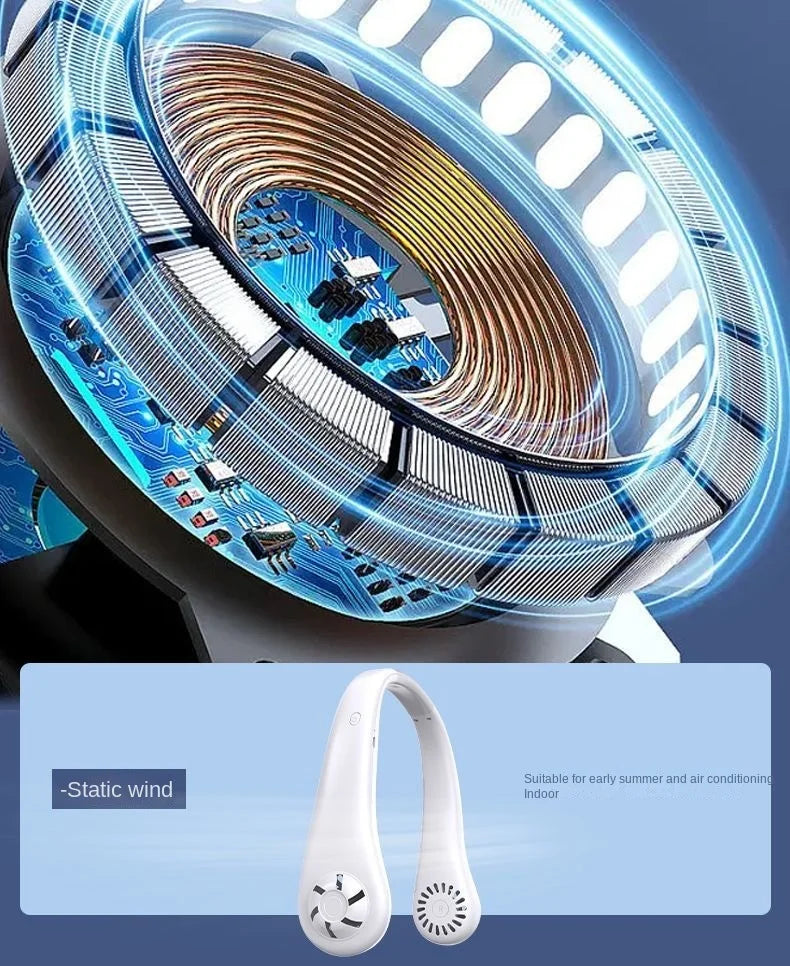2025 Long endur New Mini Neck Mounted Fan Portable Bladeless Neck Rechargeable Air Cooler 3 Speed Mini Summer Sports Fan Outdoor - ZOOMNSTORE