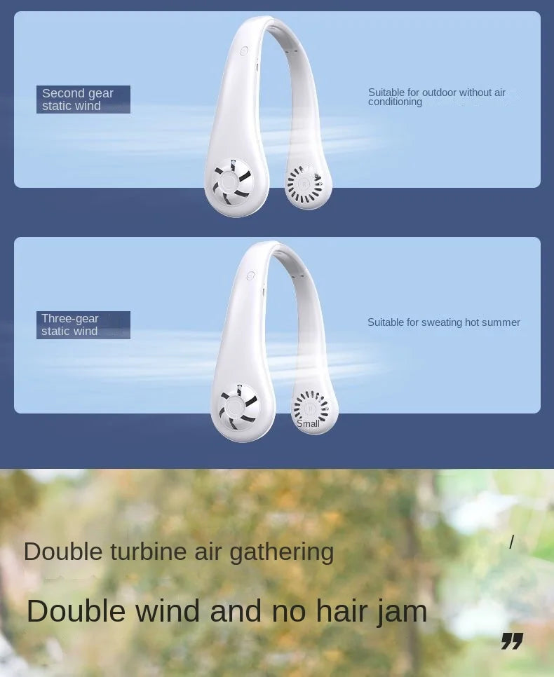 2025 Long endur New Mini Neck Mounted Fan Portable Bladeless Neck Rechargeable Air Cooler 3 Speed Mini Summer Sports Fan Outdoor - ZOOMNSTORE