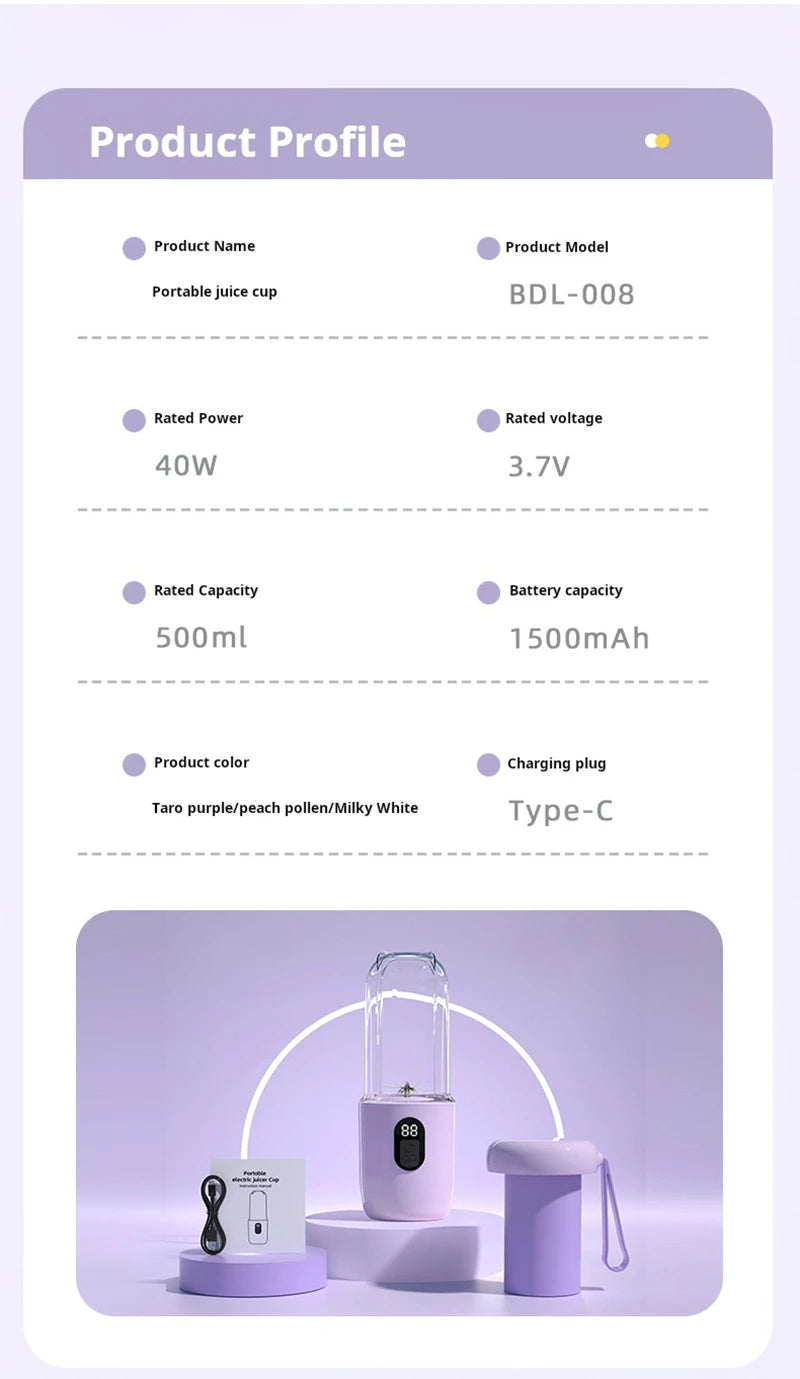 Xiaomi Portable USB Blender - Cordless Mini Juicer for Smoothies  Protein Shakes - ZOOMNSTORE